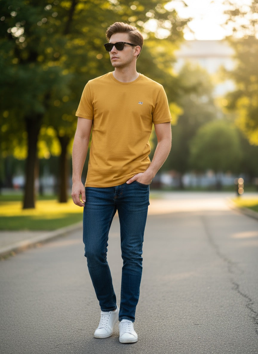 Premium Yellow Crew Neck Cotton T-Shirt – Stylish Casual Wear for Men