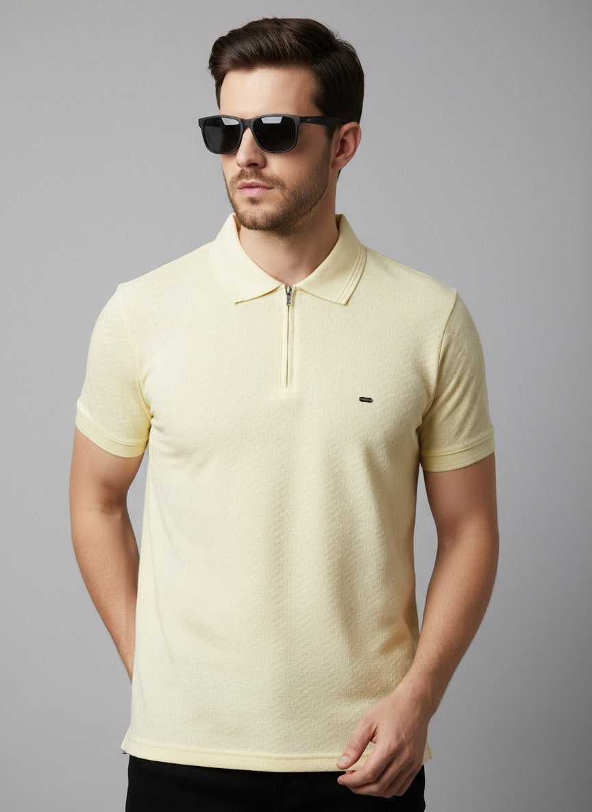 Men’s Ivory Half-Zip Polo T-Shirt – Casual Summer Shirt for Everyday Wear
