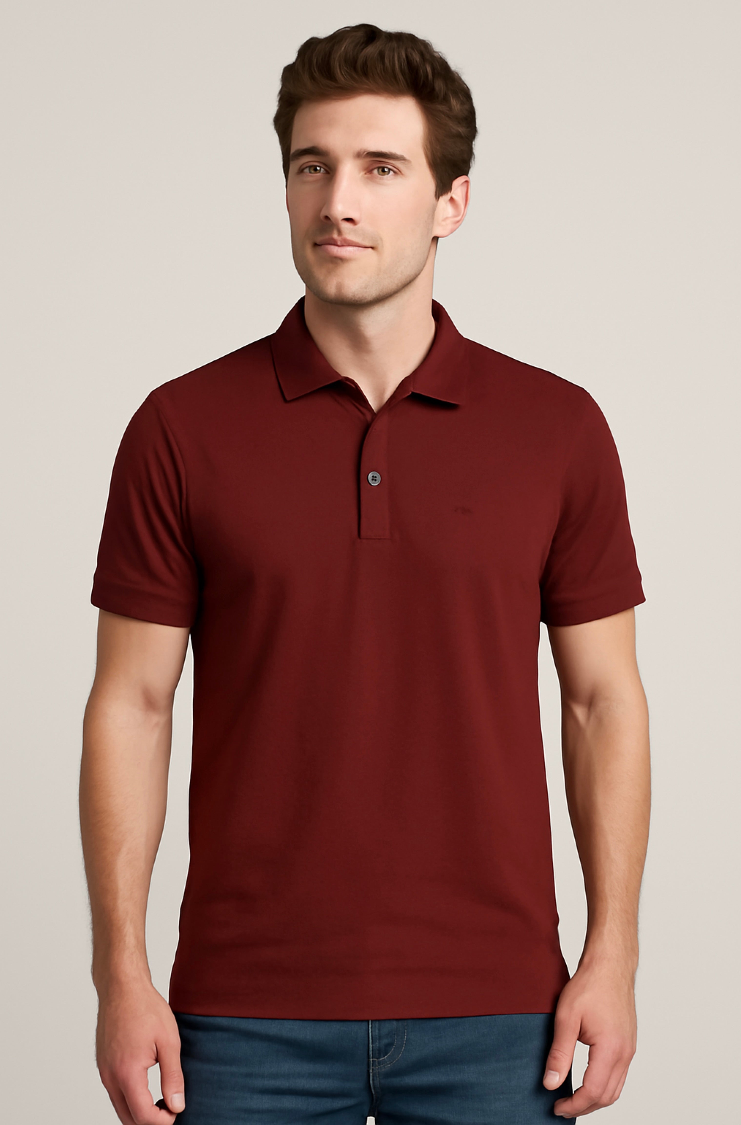 Premium Maroon Cotton Polo T-Shirt for Men | Elegant Collared, Soft & Breathable Casual Wear
