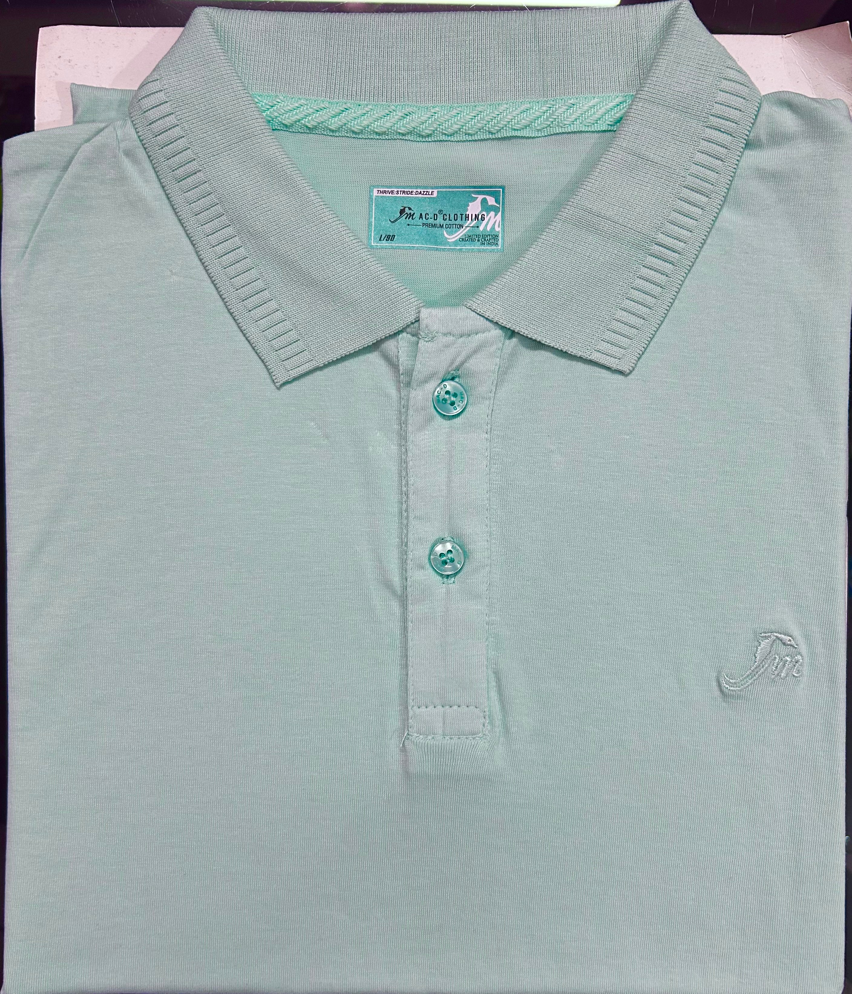 Classic Mint Green Polo T-Shirt for Men – Soft Cotton Blend, Elegant Embroidery, All-Day Comfort