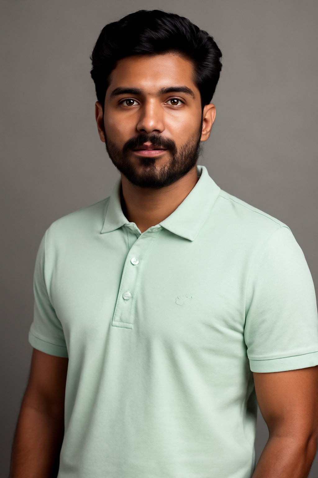 Classic Mint Green Polo T-Shirt for Men – Soft Cotton Blend, Elegant Embroidery, All-Day Comfort