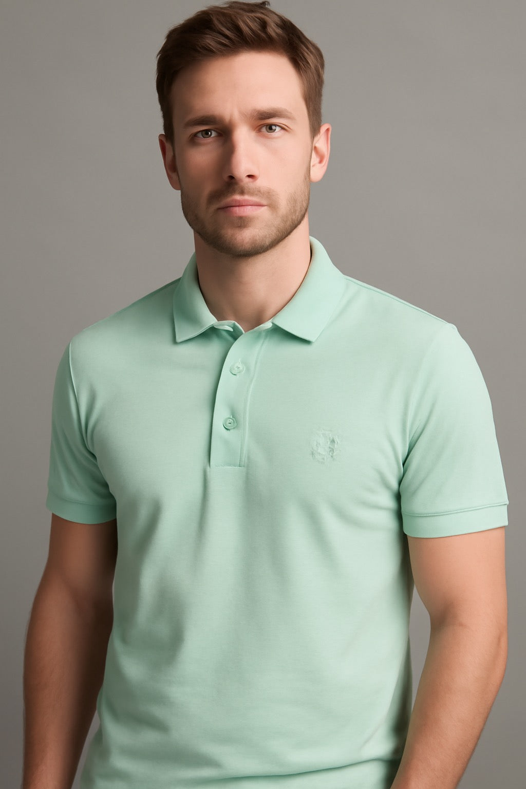 Classic Mint Green Polo T-Shirt for Men – Soft Cotton Blend, Elegant Embroidery, All-Day Comfort
