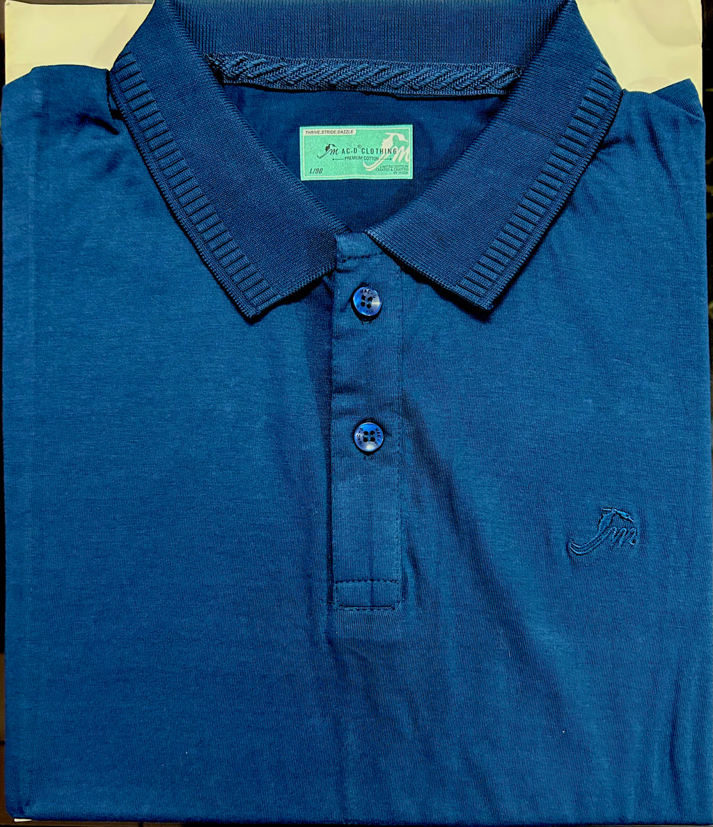 Men’s Dark Blue Cotton Polo T-Shirt with Collar Design - Premium Quality