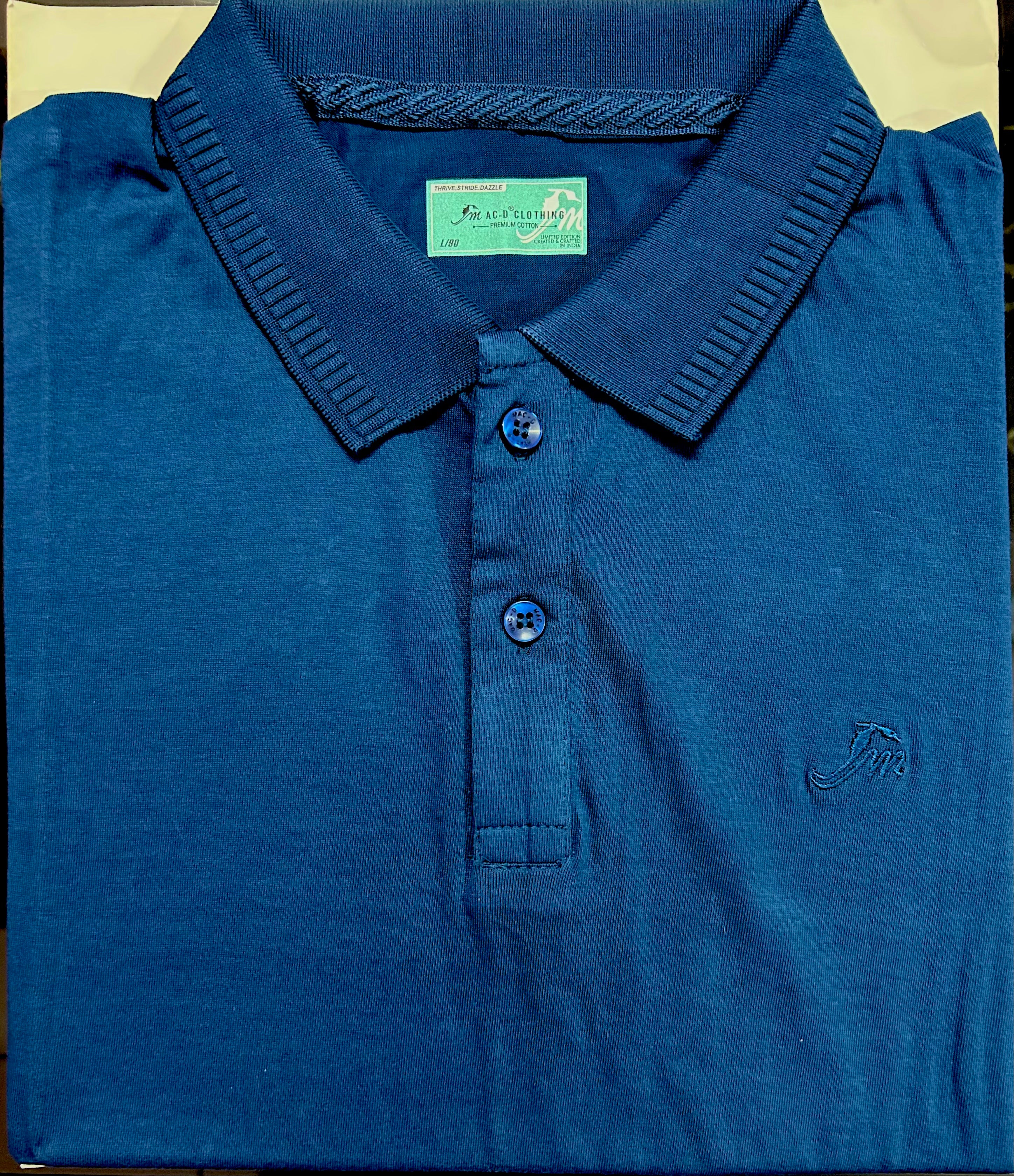 Men’s Dark Blue Cotton Polo T-Shirt with Collar Design - Premium Quality