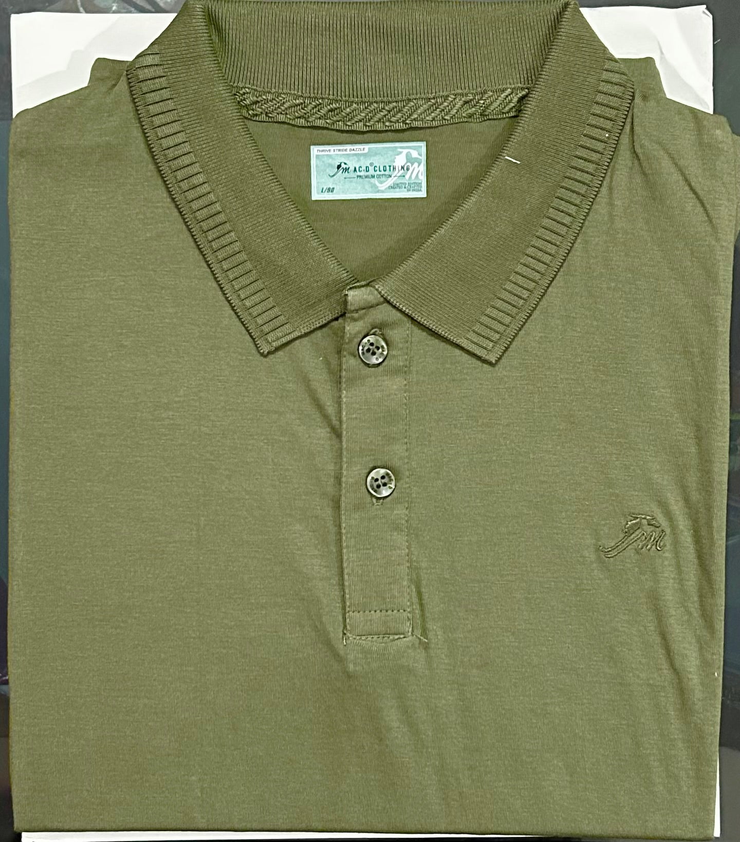 Men’s Olive Green Cotton Polo T-Shirt - Military Style Short Sleeve Collared T-Shirt