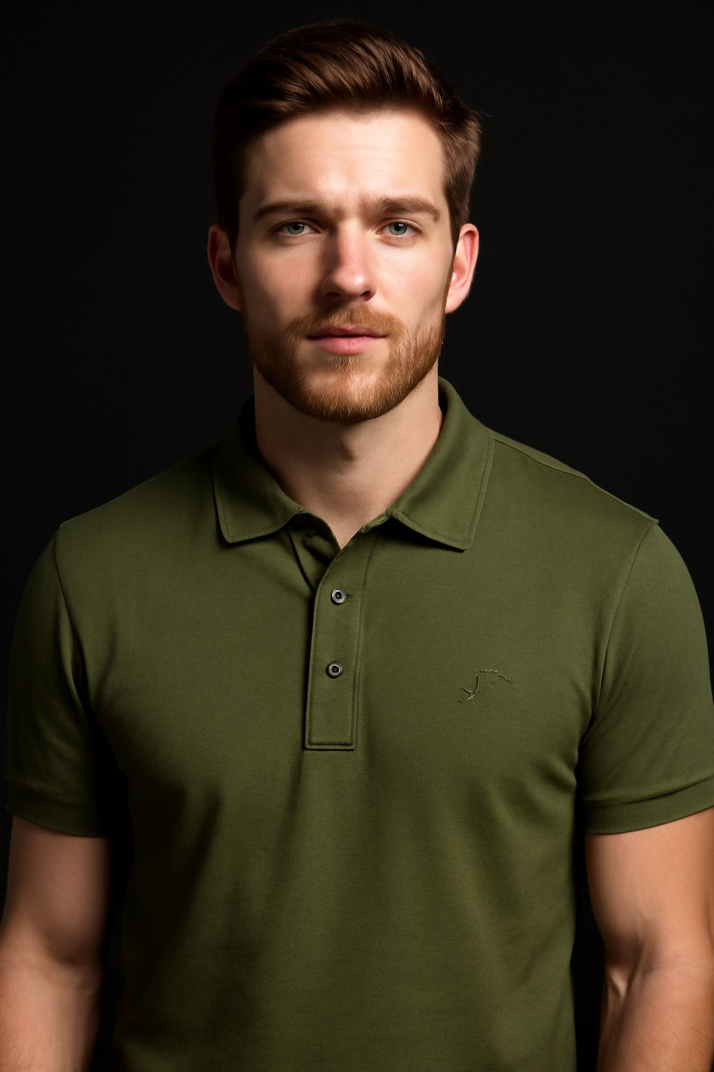 Men’s Olive Green Cotton Polo T-Shirt - Military Style Short Sleeve Collared T-Shirt