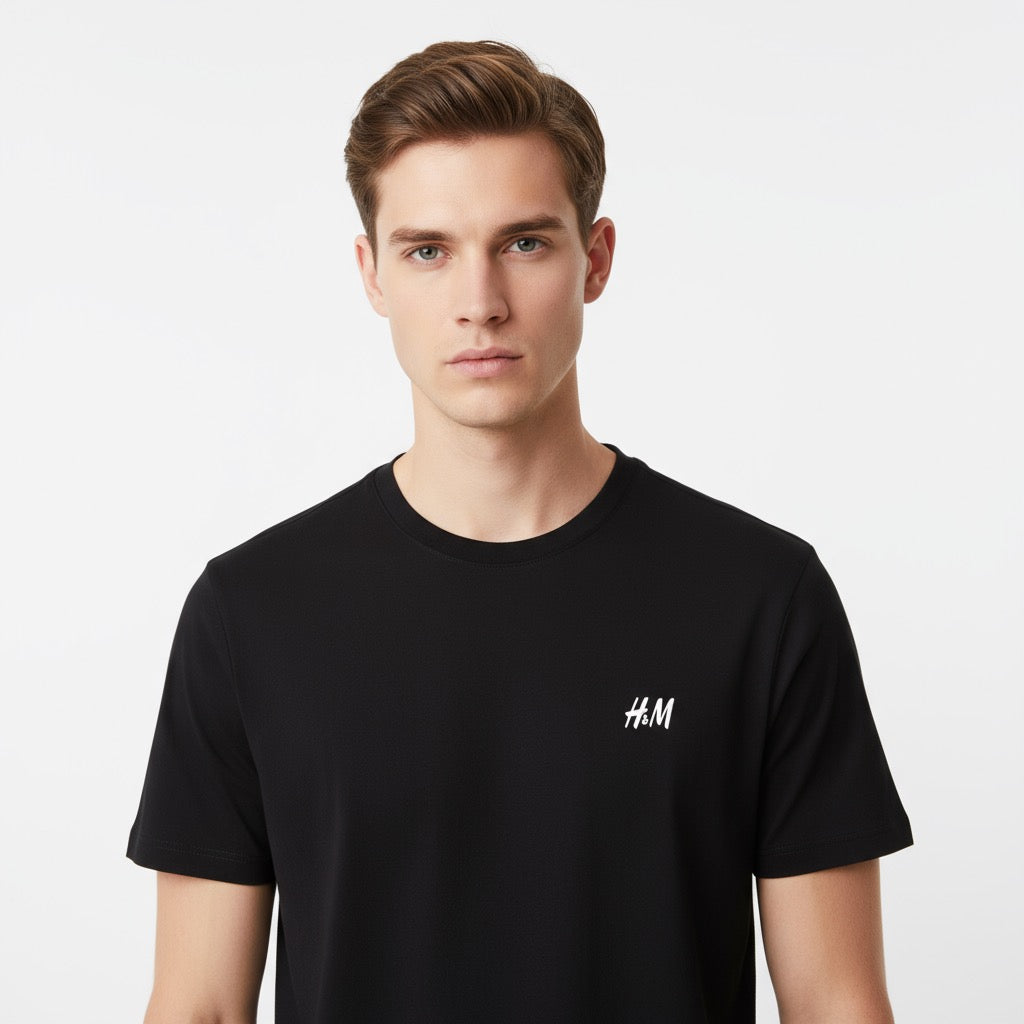 H&M Classic Black Crew Neck T-shirt - Premium Quality Casual Wear