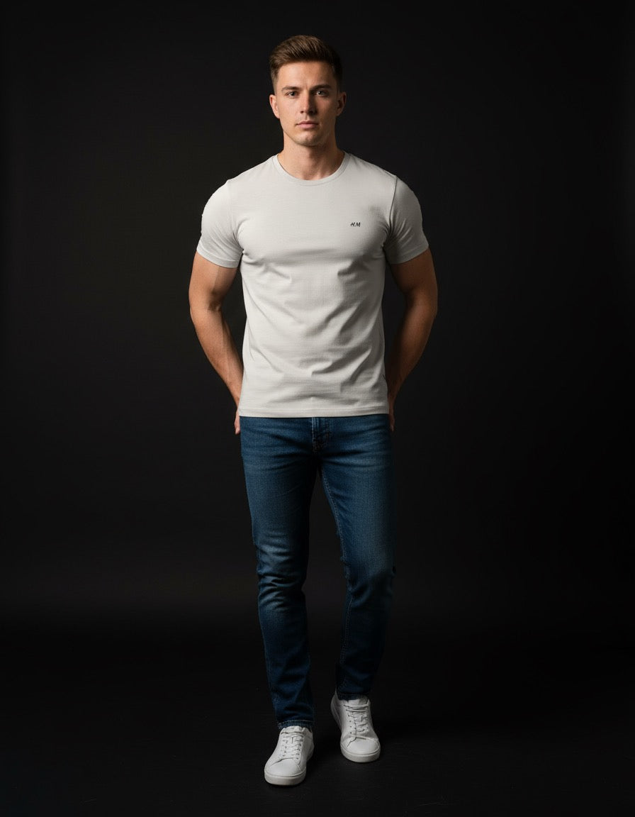 H&M Men’s Classic Light Grey Cotton T-Shirt – Medium Size | Premium Quality, Minimalist Style