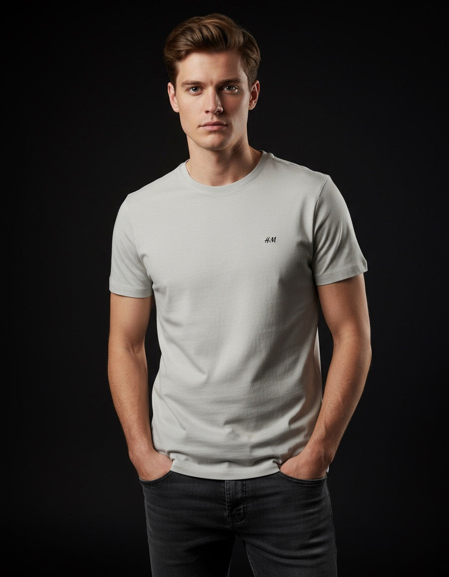 H&M Men’s Classic Light Grey Cotton T-Shirt – Medium Size | Premium Quality, Minimalist Style