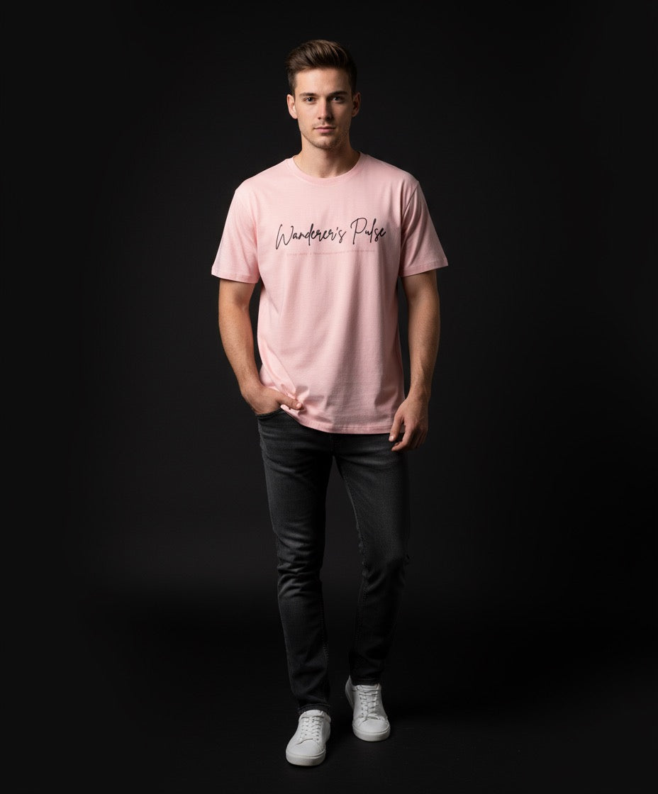 Wanderer’s Pulse Pink T-Shirt – Inspirational Travel Quote Tee for Free Spirits