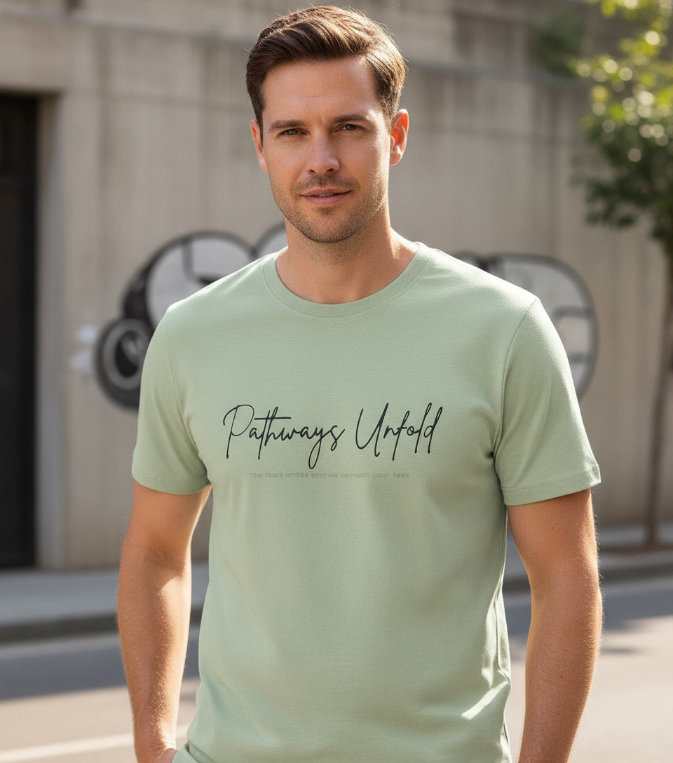Pastel Green “Pathways Unfold” Graphic T-Shirt for Men – 100% Cotton
