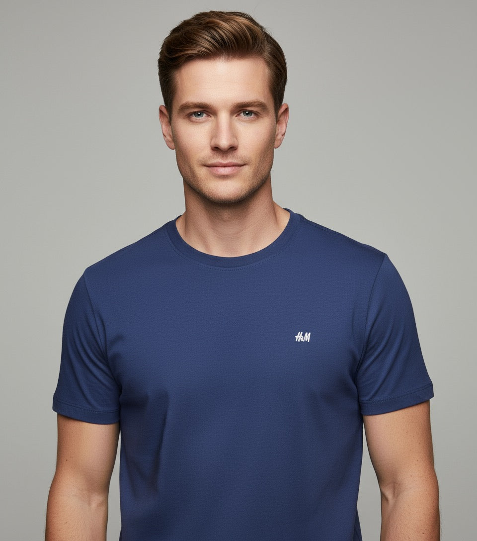 H&M Men’s Classic Blue Cotton T-Shirt - Medium Size | Stylish Comfortable Casual Wear