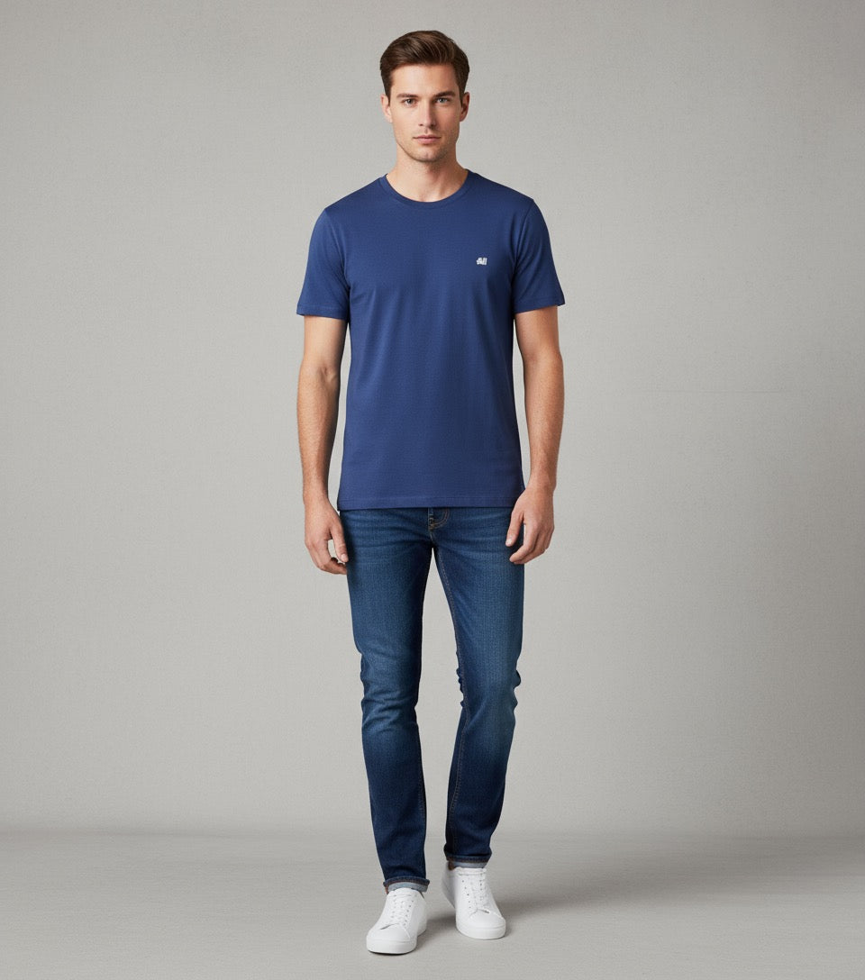H&M Men’s Classic Blue Cotton T-Shirt - Medium Size | Stylish Comfortable Casual Wear