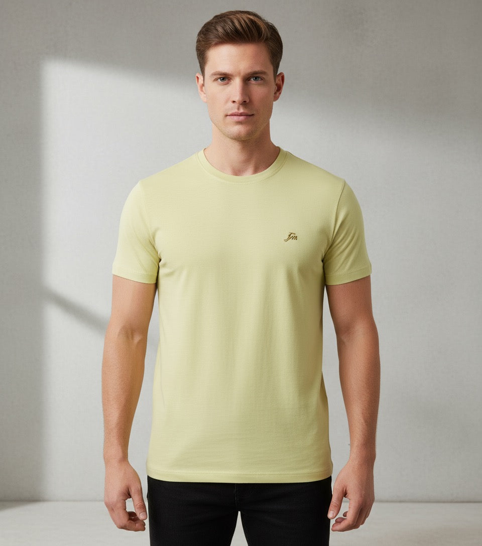 Pastel Yellow Premium Cotton T-Shirt for Men – Soft, Breathable, Regular Fit