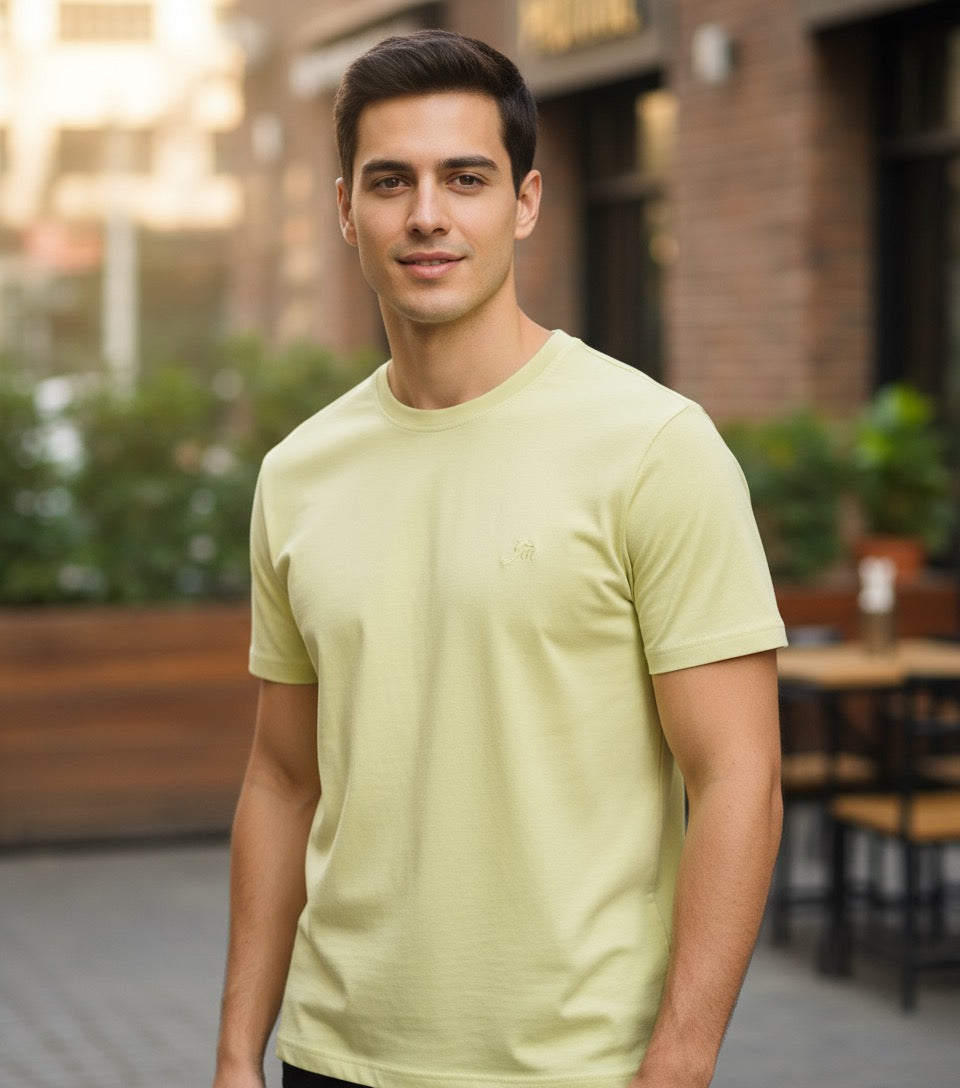 Pastel Yellow Premium Cotton T-Shirt for Men – Soft, Breathable, Regular Fit